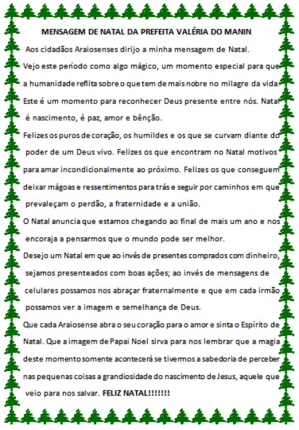 Mensagem de Natal da prefeita Valéria do Manin - Blog do Daby SantosBlog do  Daby Santos